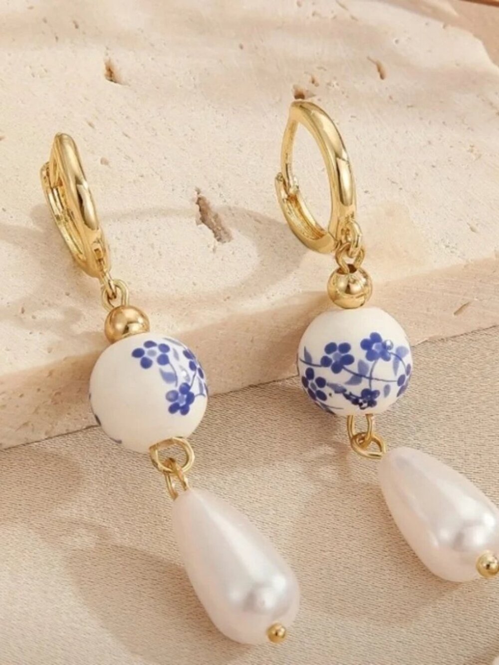 ✨Anthropologie Cora Blue & White Pearl Drop Earrings